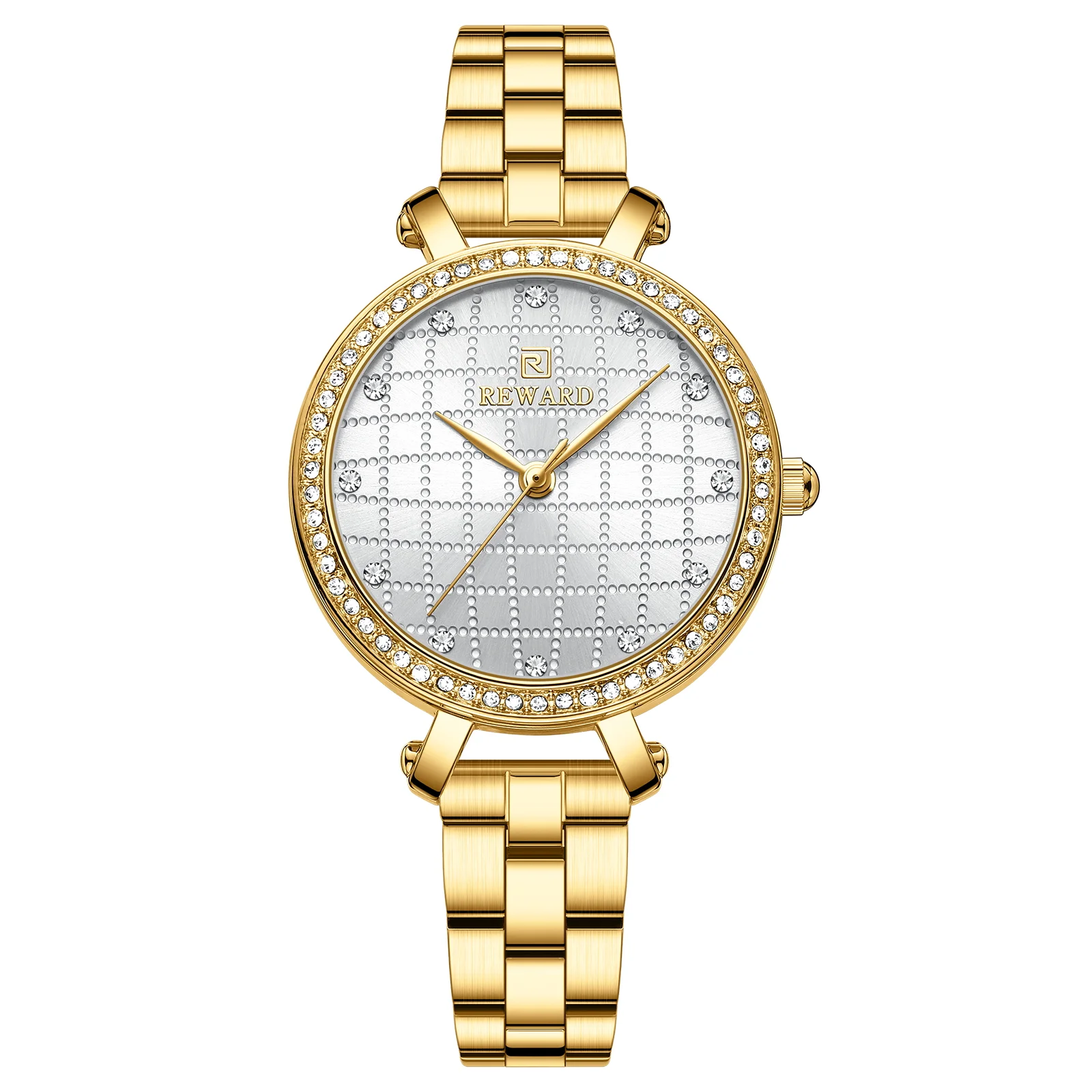 Reward 2022 New Arrival Wrist Watch Women Luxury Diamond Inlay Stainless Steel Ladies Golden Watches Wholesale Montre Acier RD21075L